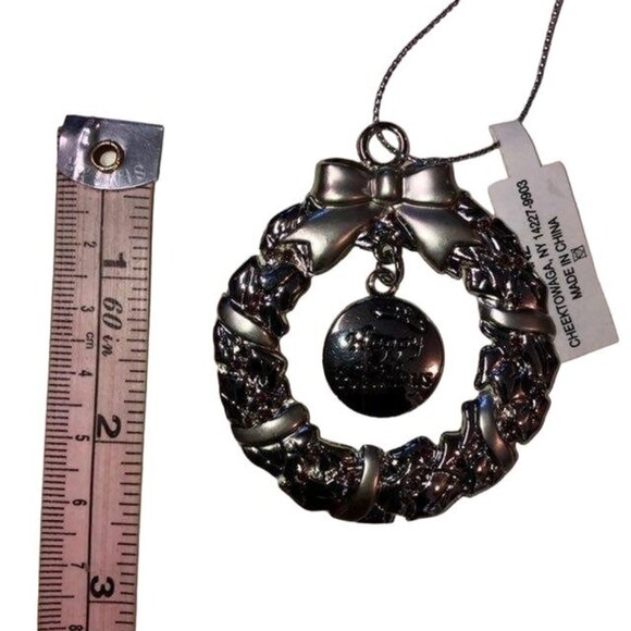 Ganz Pewter Wreath Ornament Engravable Red Stones Happy Holidays New Open Packag - Picture 10 of 11